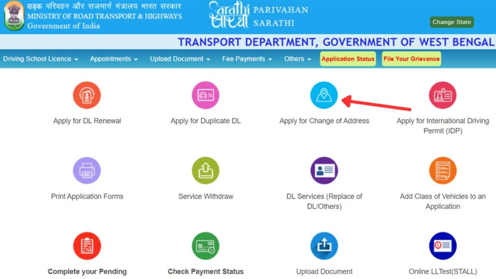 How To Change Address In Driving Licence Online In India 3 Apply for change of address option