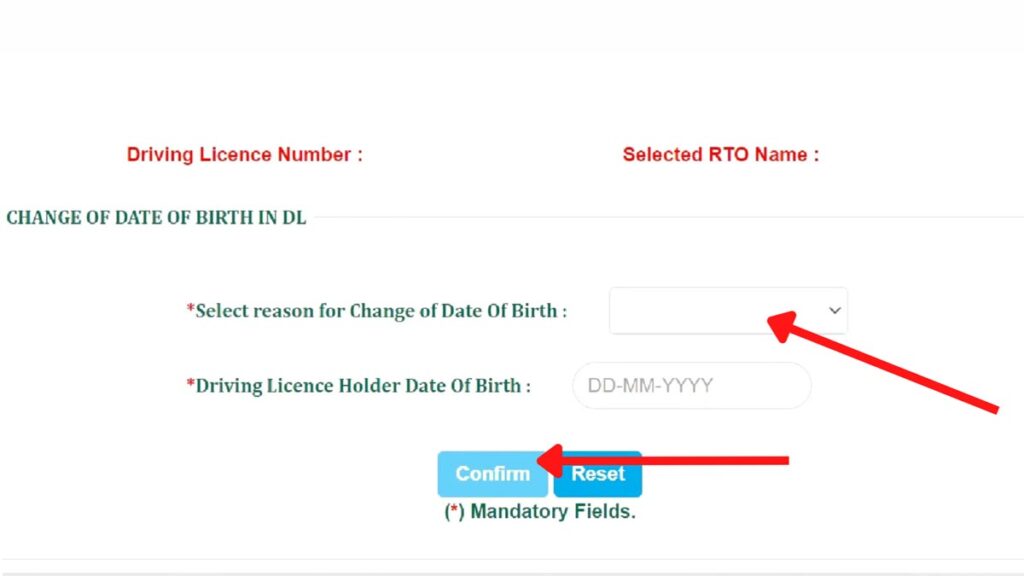 How To Change Date of Birth (DOB) In Driving Licence Online 5 DL DOB change page