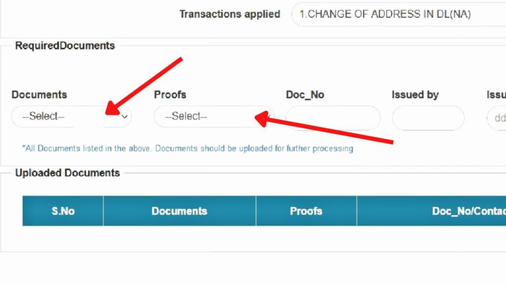 How To Change Address In Driving Licence Online In India 5 DL address change document upload page