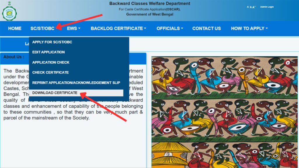How To Download Caste Certificate (PDF) Online In West Bengal 2 Download caste certificate option