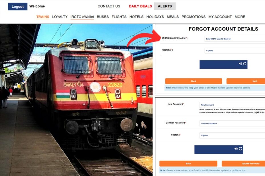 IRCTC Password reset process