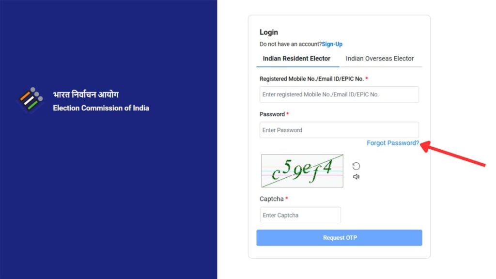 How To Reset ECI Voter's Service Portal Password (In 3 Steps) 2 forget password option on Voter service portal