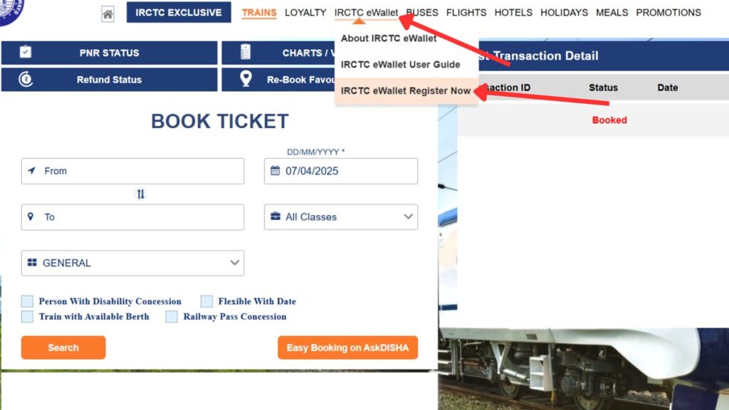 How To Register For IRCTC e-Wallet Online (In 5 Steps) 3 irctc e wallet register option